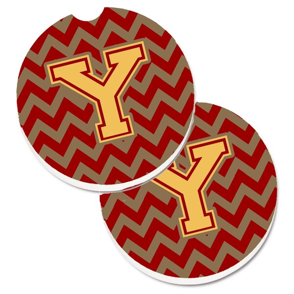 Carolines Treasures Letter Y Chevron Garnet and Gold Set of 2 Cup Holder Car Coaster CJ1048-YCARC - main